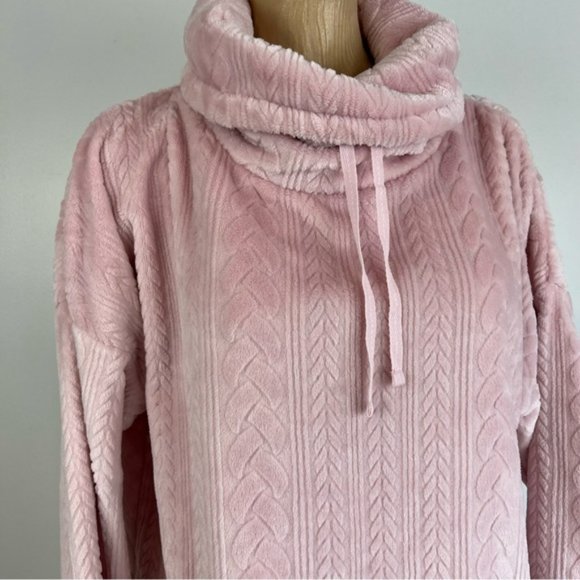 La Vie en Rose Plush Cable Knit Cowl Turtle Neck Pull Over Long Sleeve Sweater L - Picture 2 of 9